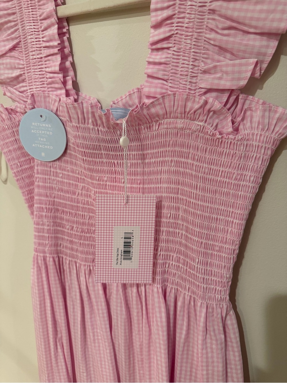 Hill House Pink Gingham Nap Dress Ruffle-Strap Small - Picture 2 of 5